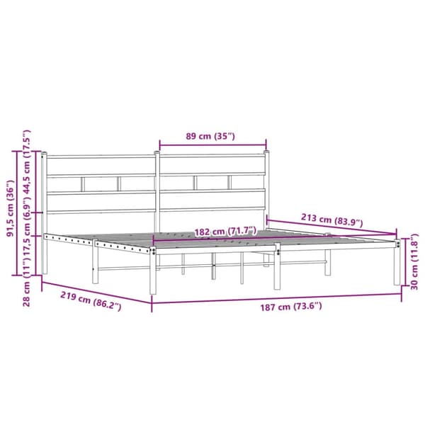 vidaXL Sengeramme uten madrass med hodegavl brun eik 183x213 cm