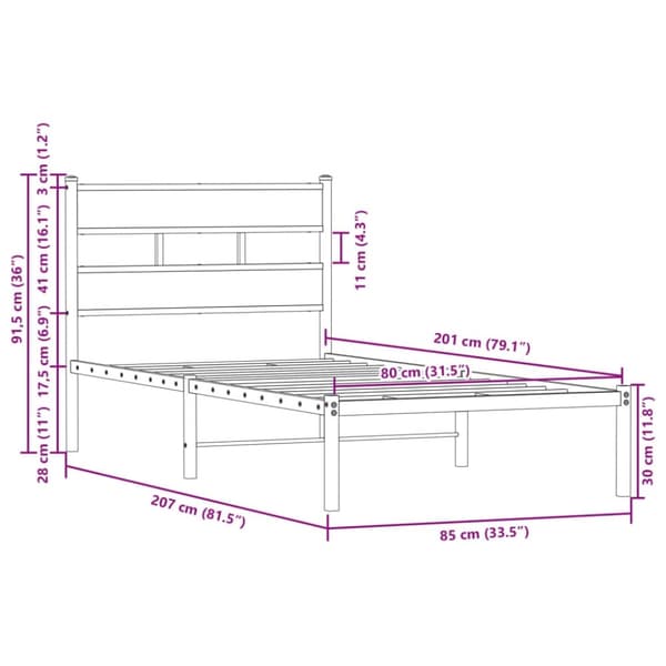 vidaXL Sengeramme uten madrass med hodegavl brun eik 80x200 cm