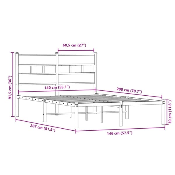 vidaXL Sengeramme i metall uten madrass sonoma eik 140x200 cm