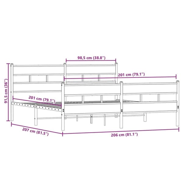 vidaXL Sengeramme i metall uten madrass sonoma eik 200x200 cm