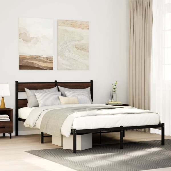 vidaXL Sengeramme uten madrass med hodegavl brun eik 137x190 cm