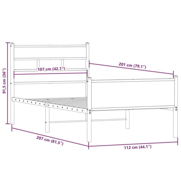 vidaXL Sengeramme uten madrass røkt eik 107x200 cm konstruert tre