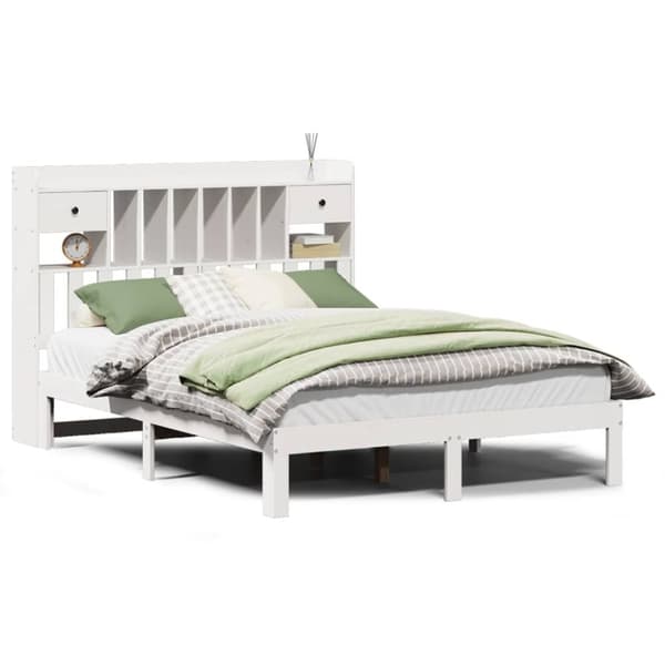 vidaXL Seng med bokhylle uten madrass hvit 140x190 cm heltre furu