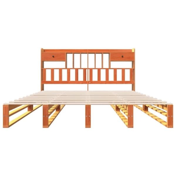 vidaXL Seng med bokhylle uten madrass voksbrun 200x200 cm heltre furu