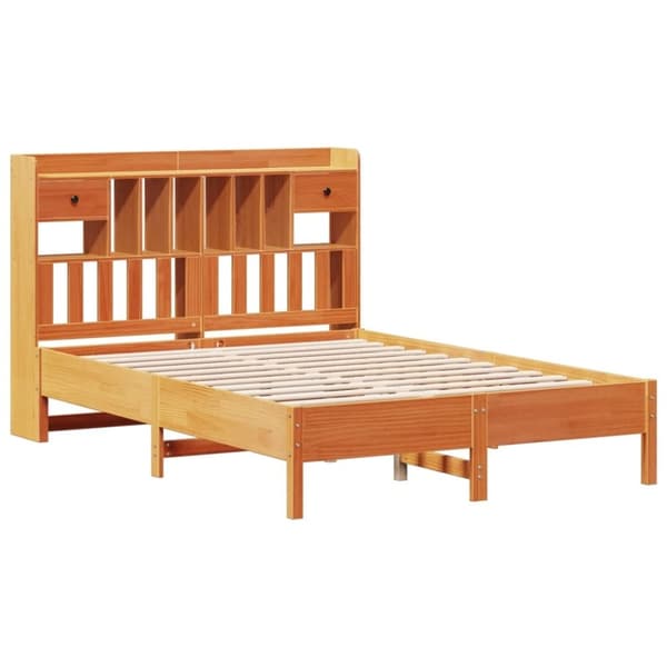 vidaXL Sänky kirjahyllyllä ei patjaa vahanrusk. 135x190 cm täysi mänty