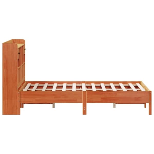 vidaXL Sänky kirjahyllyllä ei patjaa vahanrusk. 135x190 cm täysi mänty