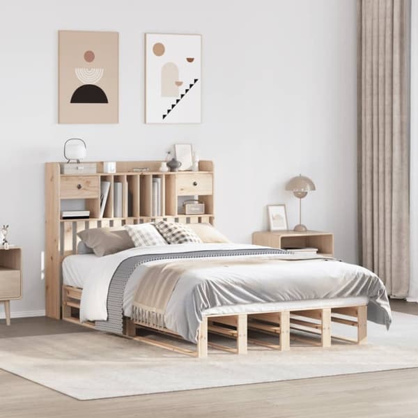 vidaXL Sänky kirjahyllyllä ilman patjaa 135x190 cm täysi mänty