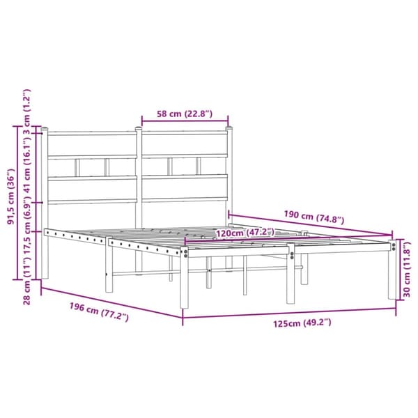 vidaXL Sengeramme uten madrass med hodegavl brun eik 120x190 cm