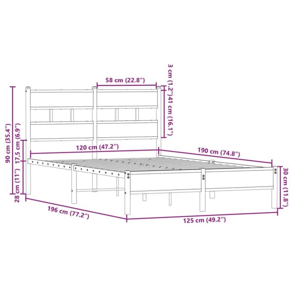 vidaXL Sengeramme uten madrass med hodegavl sonoma eik 120x190 cm