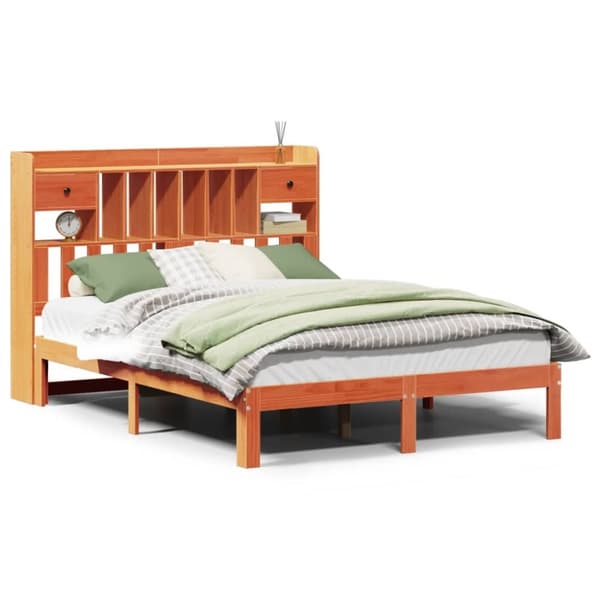 vidaXL seng med reol uden madras 140x190cm massivt fyrretræ gyldenbrun