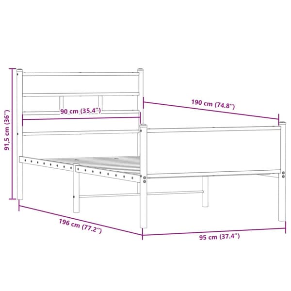 vidaXL sengeramme 90x190 cm uden madras konstrueret træ røget eg