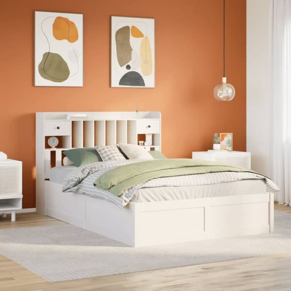 vidaXL Sängynrunko ilman patjaa valkoinen 150x200 cm täysi mänty