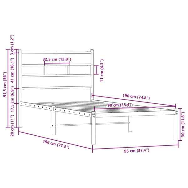 vidaXL Sengeramme uten madrass med hodegavl brun eik 90x190 cm