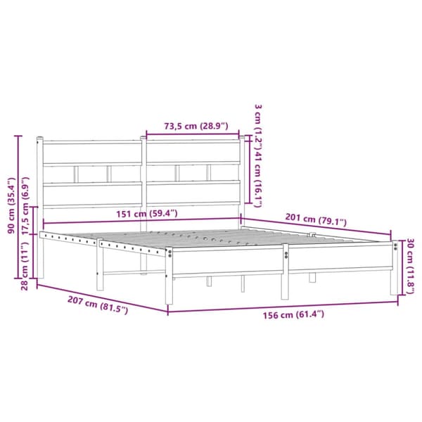 vidaXL Sengeramme uten madrass med hodegavl sonoma eik 150x200 cm