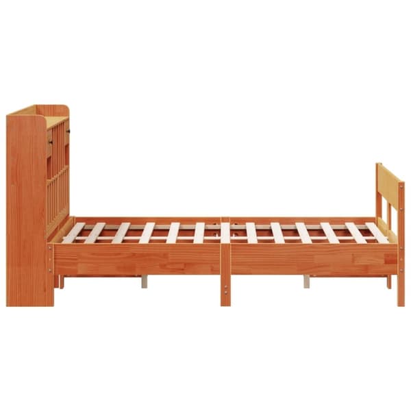 vidaXL Seng med bokhylle uten madrass voksbrun 160x200 cm heltre furu