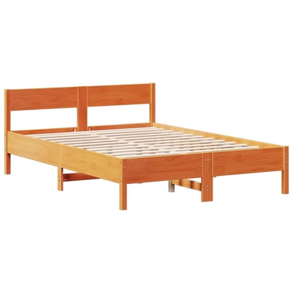 vidaXL Seng med bokhylle uten madrass voksbrun 160x200 cm heltre furu