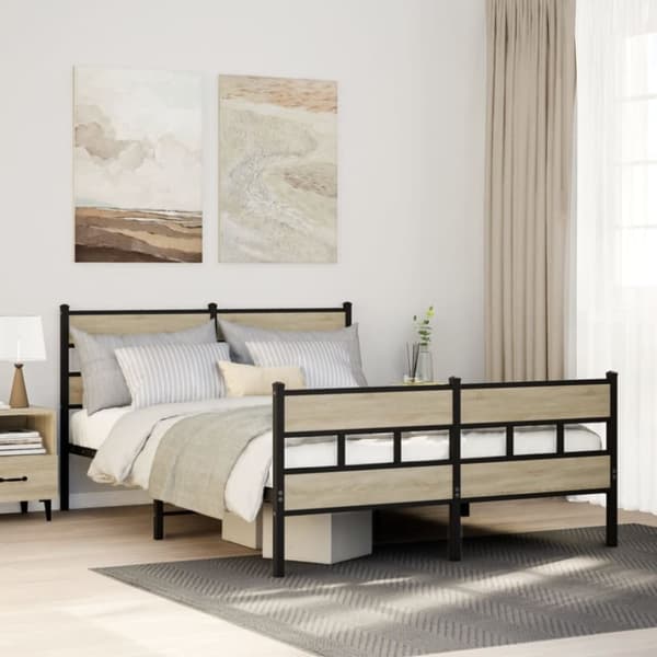 vidaXL sengeramme uden madras 150x200 cm metal sonoma-eg