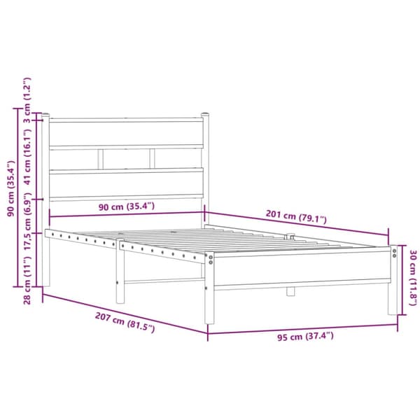 vidaXL Sängram utan madrass med huvudgavel sonoma-ek 90x200 cm
