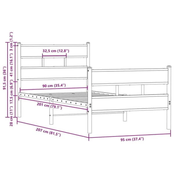 vidaXL Sengeramme uten madrass med hodegavl og fotgavl 90x200 cm