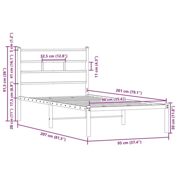 vidaXL Sengeramme uten madrass med hodegavl brun eik 90x200 cm
