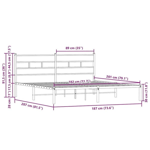 vidaXL sengeramme m. sengegavl 180x200 cm uden madras brunt eg