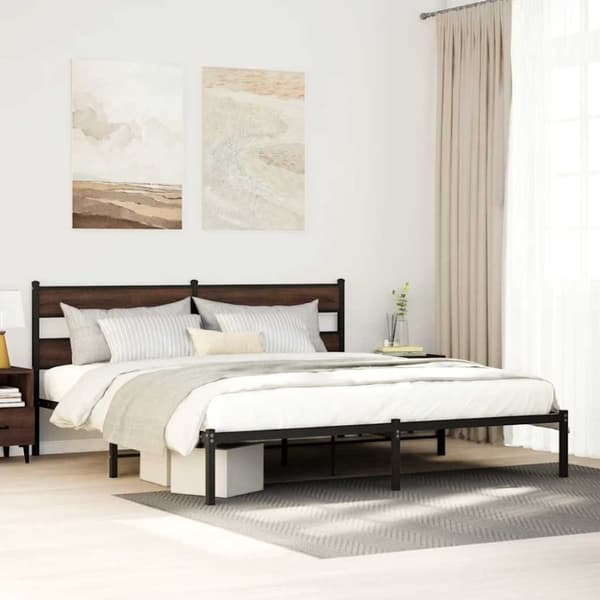 vidaXL sengeramme m. sengegavl 180x200 cm uden madras brunt eg