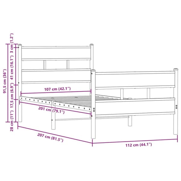 vidaXL Sengeramme uten madrass med hodegavl og fotgavl 107x203 cm
