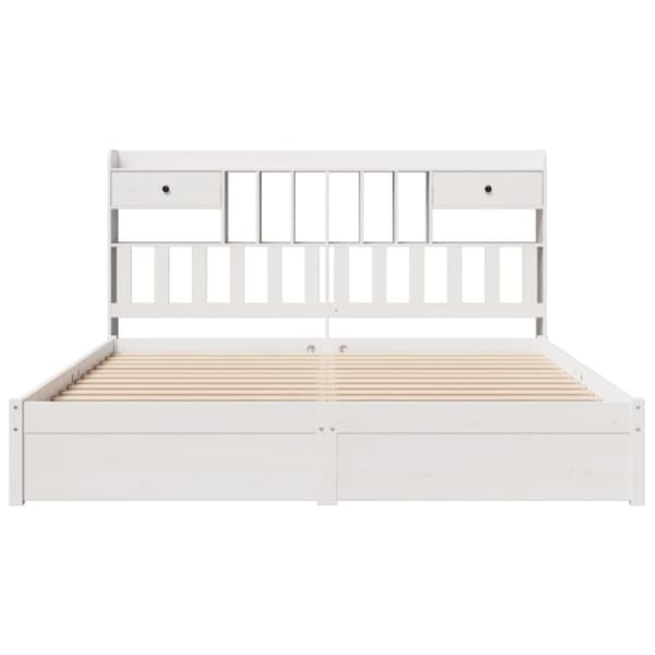 vidaXL Seng med bokhylle uten madrass hvit 200x200 cm heltre furu