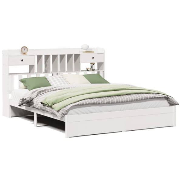 vidaXL Seng med bokhylle uten madrass hvit 200x200 cm heltre furu