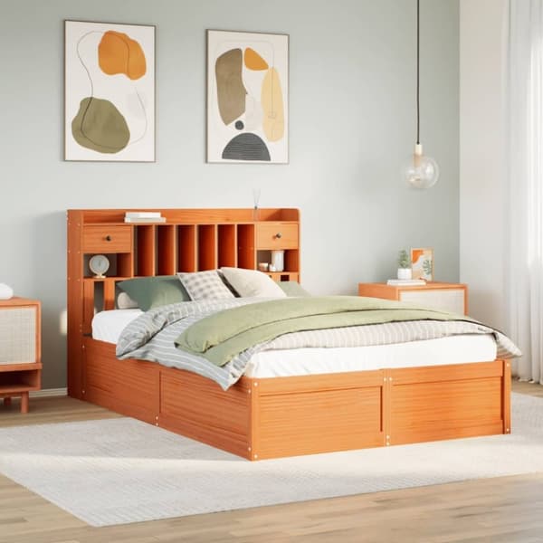 vidaXL sengeramme uden madras 160x200 cm massivt fyrretræ gyldenbrun