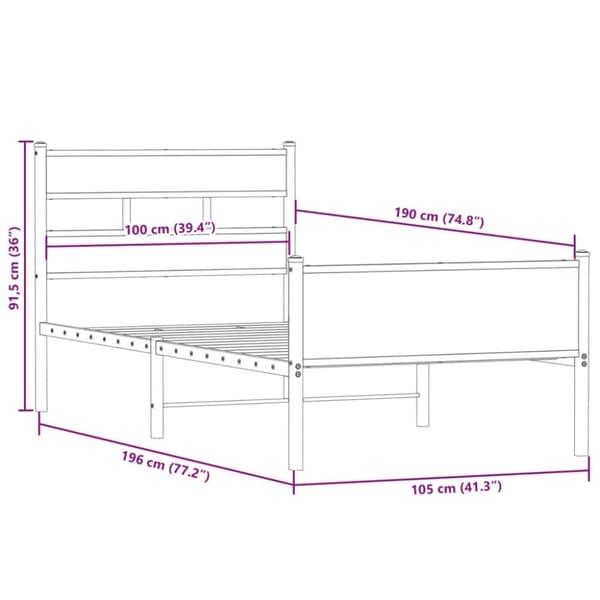 vidaXL Sengeramme uten madrass røkt eik 100x190 cm konstruert tre