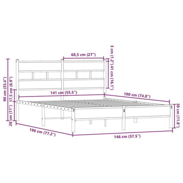 vidaXL sengeramme m. sengegavl 140x190 cm uden madras sonoma-eg