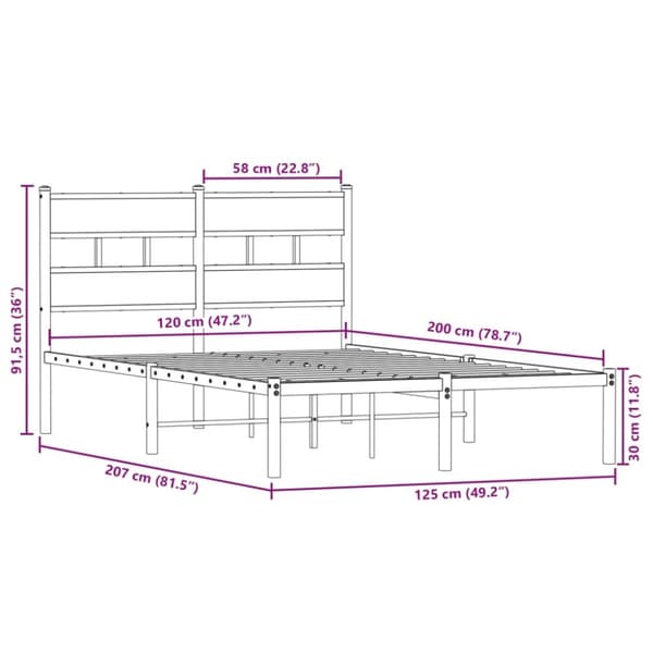 vidaXL sengeramme uden madras 120x200 cm metal sonoma-eg