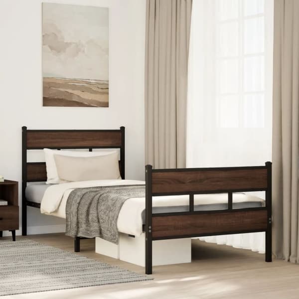 vidaXL sengeramme m. sengegavl + fodgærde 100x200 cm uden madras