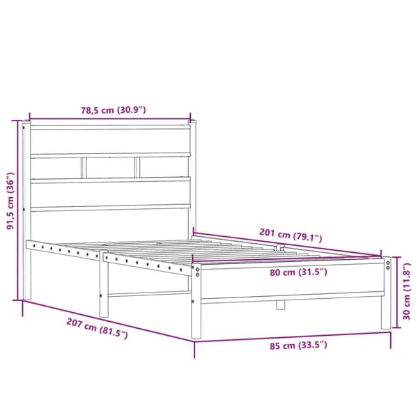 vidaXL sengeramme 80x200 cm uden madras konstrueret træ sonoma-eg