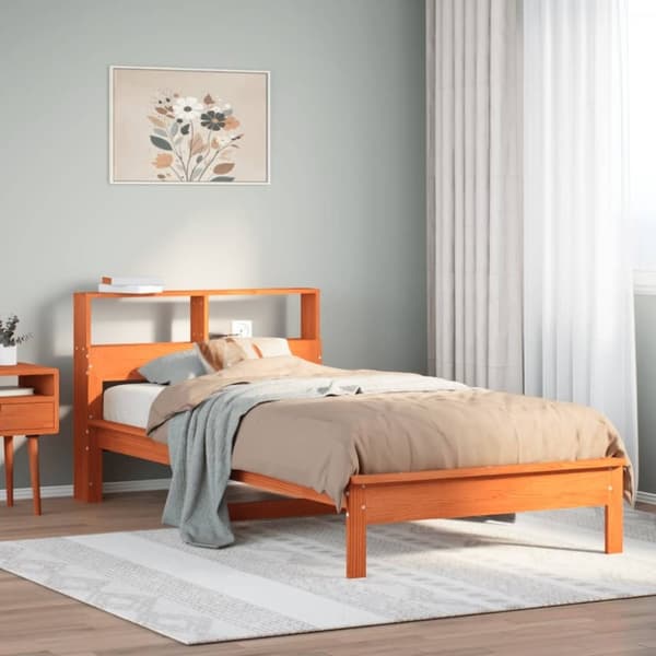 vidaXL seng med reol uden madras 100x200cm massivt fyrretræ gyldenbrun