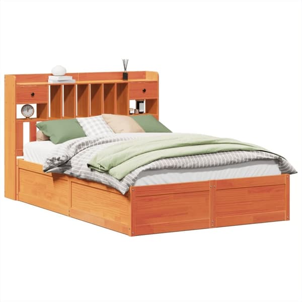 vidaXL sengeramme uden madras 140x190 cm massivt fyrretræ gyldenbrun