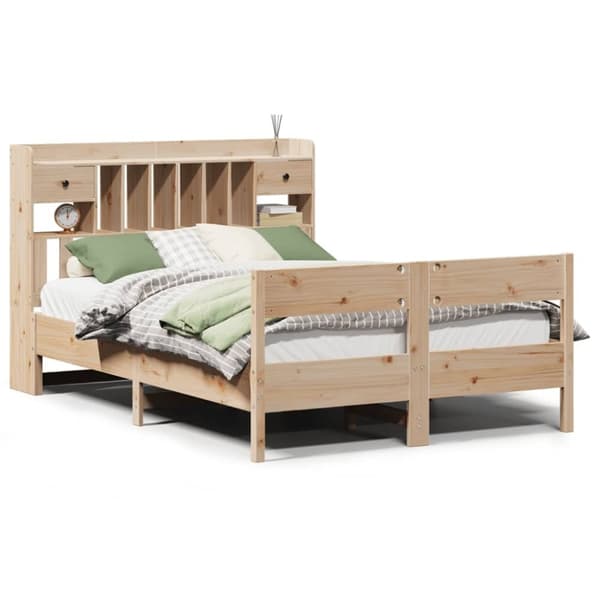 vidaXL Seng med bokhylle uten madrass 135x190 cm heltre furu