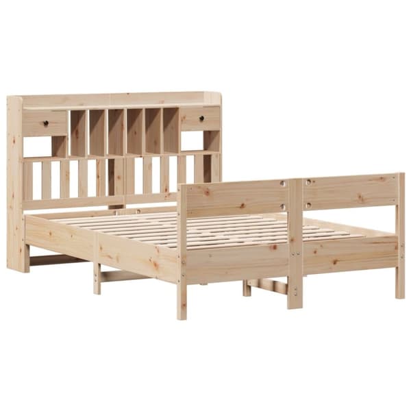 vidaXL Seng med bokhylle uten madrass 135x190 cm heltre furu