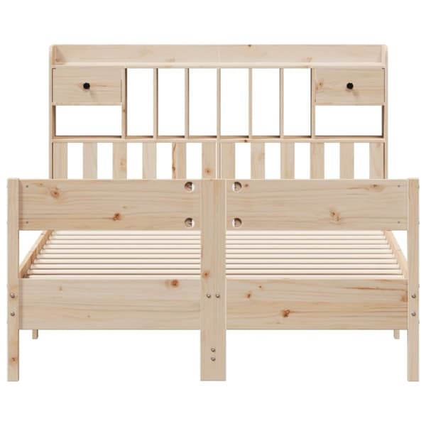 vidaXL Seng med bokhylle uten madrass 135x190 cm heltre furu