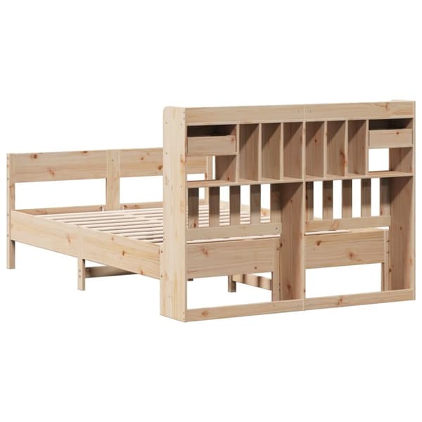 vidaXL Seng med bokhylle uten madrass 135x190 cm heltre furu
