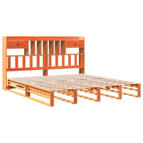 vidaXL seng med reol uden madras 200x200cm massivt fyrretræ gyldenbrun