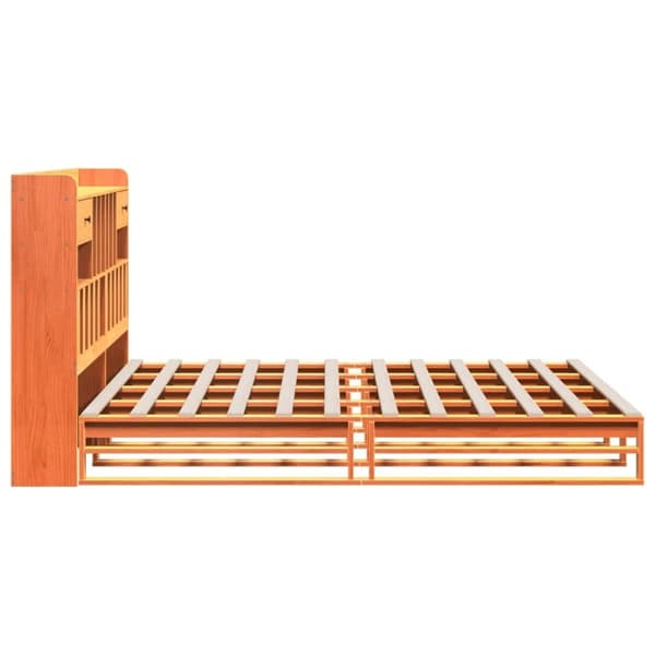 vidaXL seng med reol uden madras 200x200cm massivt fyrretræ gyldenbrun