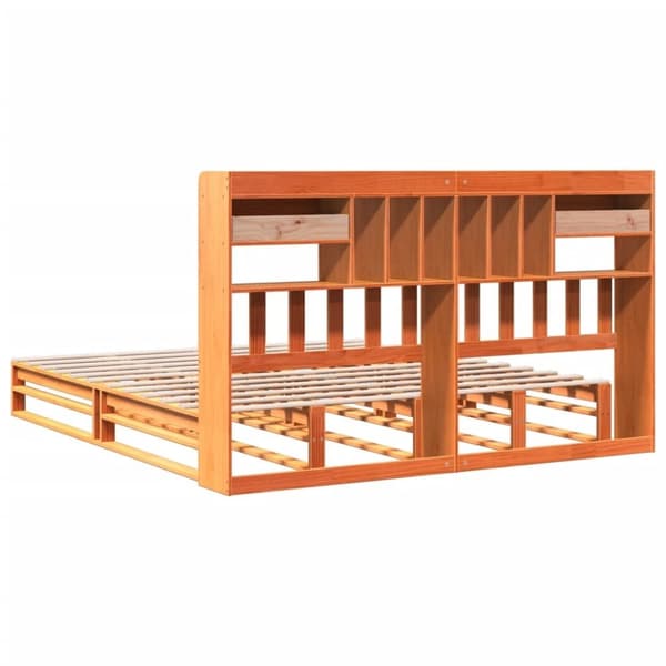vidaXL seng med reol uden madras 200x200cm massivt fyrretræ gyldenbrun