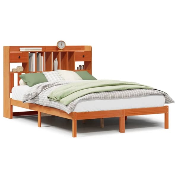 vidaXL seng med reol uden madras 140x190cm massivt fyrretræ gyldenbrun