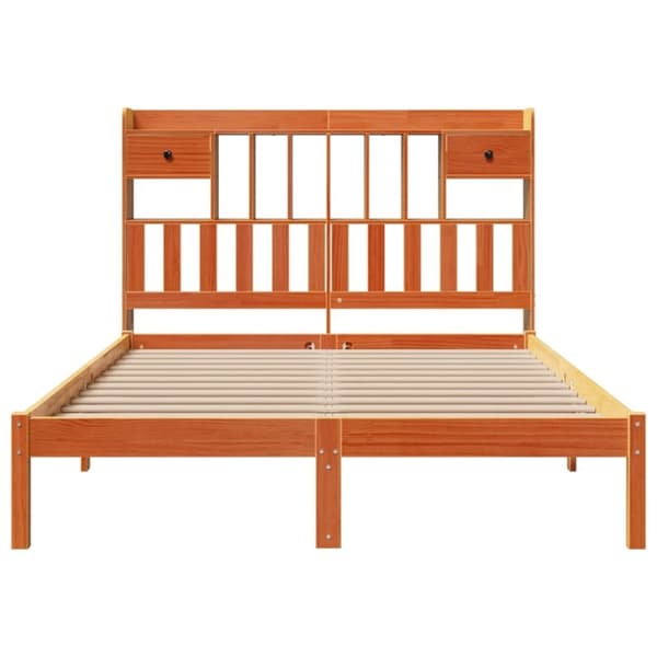 vidaXL Seng med bokhylle uten madrass voksbrun 150x200 cm heltre furu