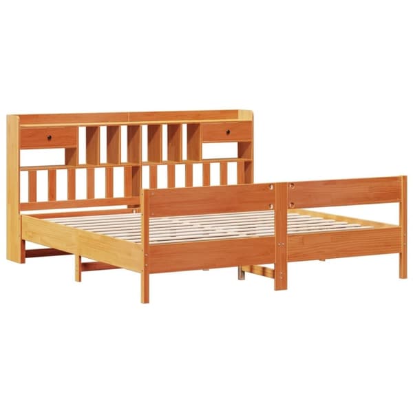vidaXL Seng med bokhylle uten madrass voksbrun 180x200 cm heltre furu