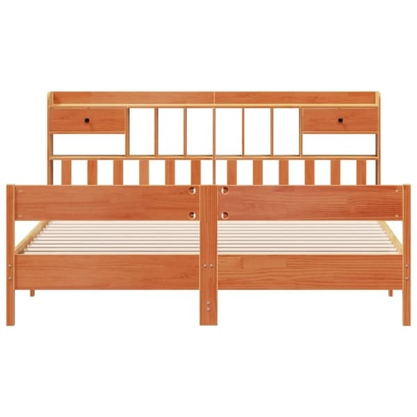 vidaXL Seng med bokhylle uten madrass voksbrun 180x200 cm heltre furu