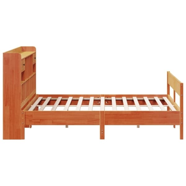 vidaXL Seng med bokhylle uten madrass voksbrun 180x200 cm heltre furu