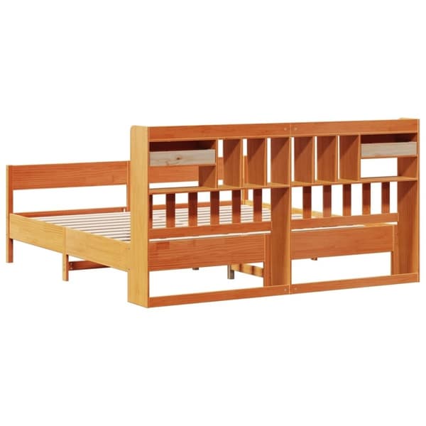 vidaXL Seng med bokhylle uten madrass voksbrun 180x200 cm heltre furu